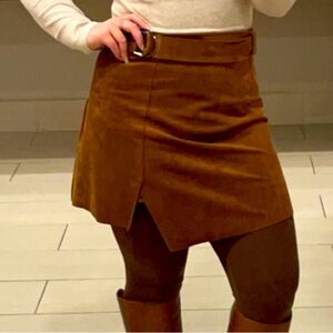 🤎Camel Brown Suede Asymmetrical Mini Skirt🤎